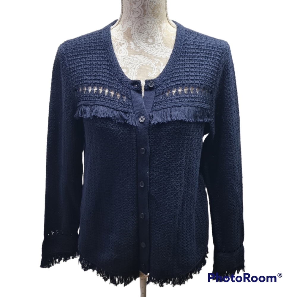 J Crew Factory Navy Blue Lightweight Sweater Cardigan Womens Size M